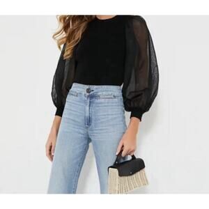 Tuckernuck Black Knit Betsy Blouse Top XS Small Sheer Balloon Sleeve Fitted Noir